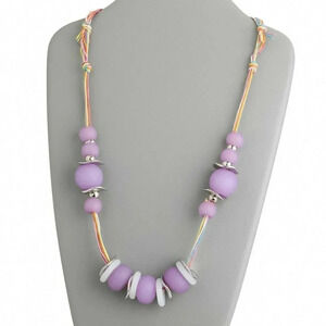 Chunky Retro Mod Purple Silver White Round Acrylic Beads Hand Crafted Necklace